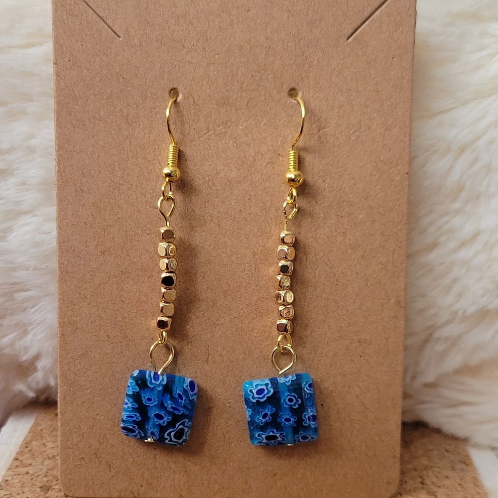 Elegant Blue and Gold Dangle Earrings